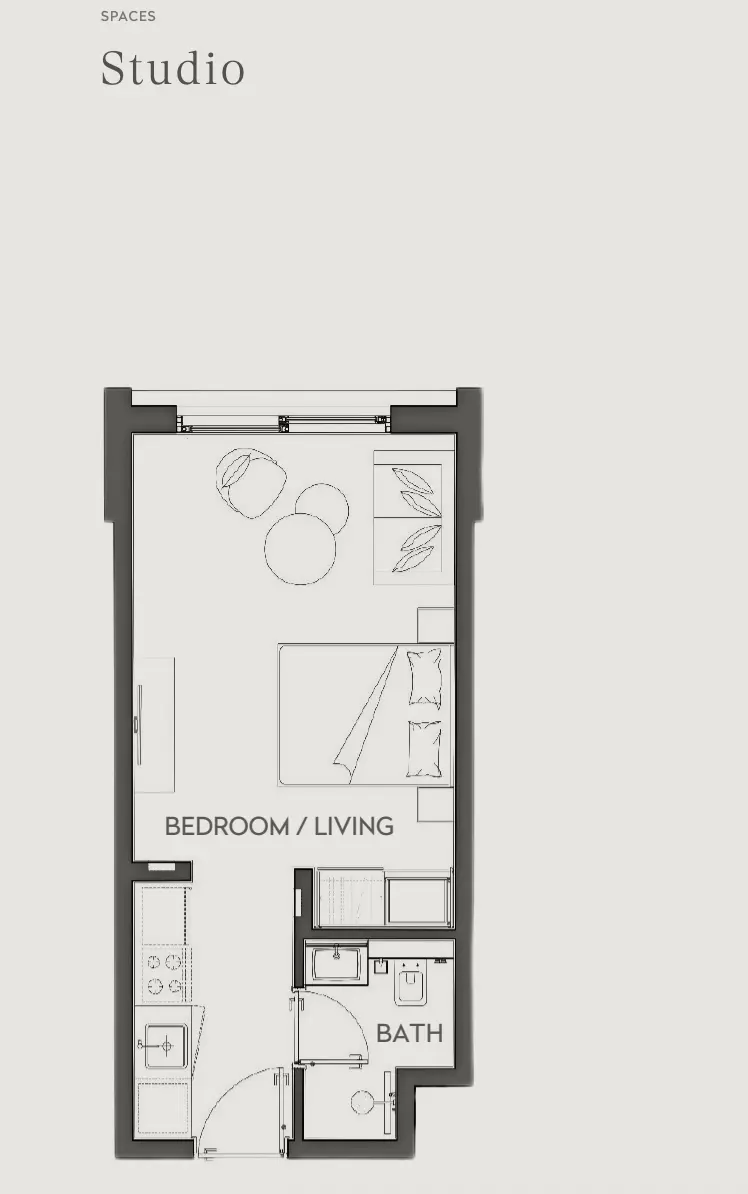 HAWA Residence Studio (approx. 380 - 411 sq. ft.) Layout 1